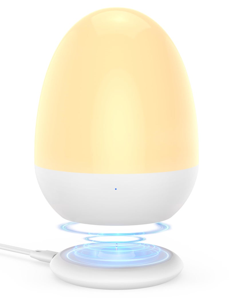 JolyWell Baby Night Light for Kid, Portable Egg Nightlight with Stable Charging Pad, Touch Nursery Night Lamp for Breastfeeding, Toddler Night Light for Bedroom, Timer Setting, ABS+PC, White-2 - Image 1